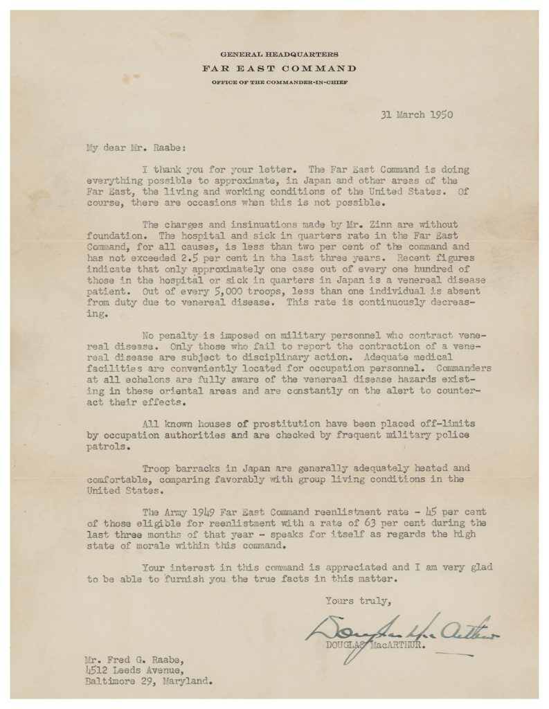 Douglas MacArthur – Signed Typed Letter – The Hebel Collection